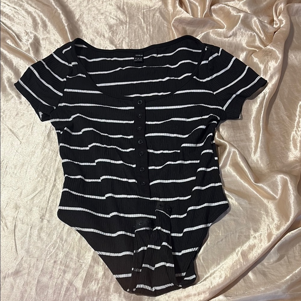 Black and White Striped Body Suit
